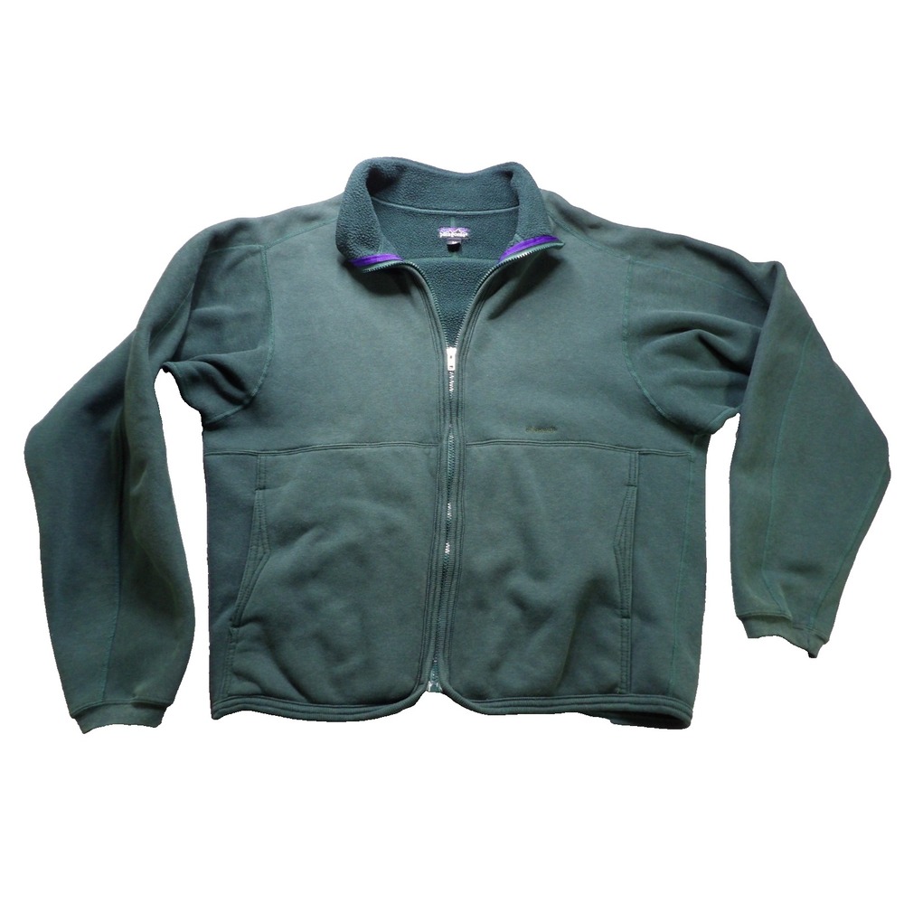 VTG 90s Patagonia Men M Green Fleece Full Zip Jacket Made in USA Outdoor Hiking